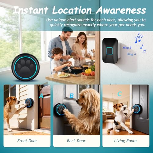 Halo Paw Smart Dog Door Bell–BK Dog Bells to Go Outside (2 Chimes & 1 Bell) - color: 2 Receivers & 1 Bell