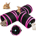 BWOGUE Bunny Tunnels & Tubes, 3-Way Collapsible Rabbit Hideout for Bunnies - color: Rose Red