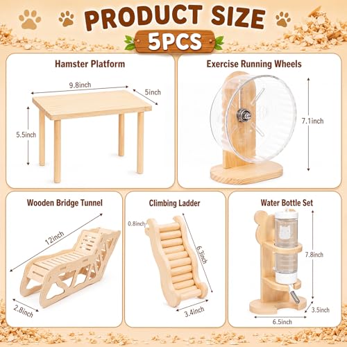 Novabright 5 Pcs Hamster Cage Accessories, Wooden Hideout Ladder Wheels - style: Cozy Hideout Set