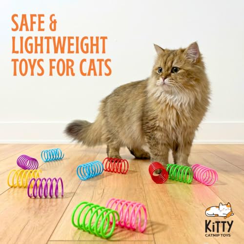 Kruncher Set, 34 to 44 Piece Interactive Cat Toy, Variety Pack Includes 2 Burlap Crinkle Kicker Toys with Feathers 30 Durable Cat Springs and 2 Soft Plush Pom Poms for Indoor Cats.
