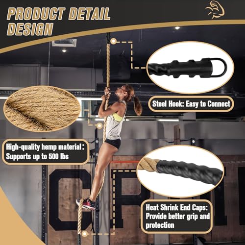 Gym Climbing Rope for Adults, Indoor Outdoor Training Ropes, 1.5" x 10ft