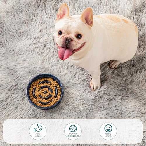 vancasso Slow Feeder Dog Bowl, 0.6 Cup Ceramic Puzzle Dish for Small Breeds - color: Blue, size: S - 0.6 Cups