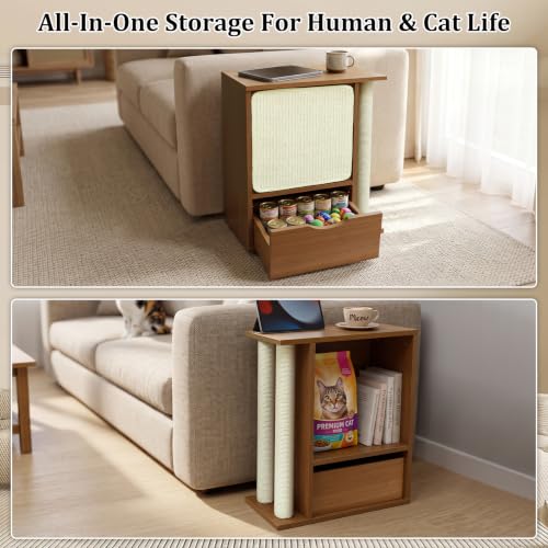 Cat Scratch Side Table with Storage, Couch Protector from Cat Claws