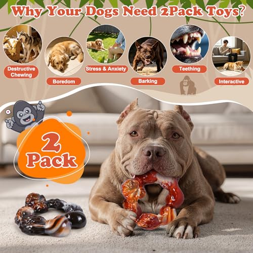 Gorilla 2Pack Indestructible Dog Chew Toys for Aggressive Chewers - color: Brown