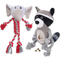 Elephant Rope Dog Toy, Plush Raccoon Squeaky Dog Toy, 2 Pack - color: Grey, Red