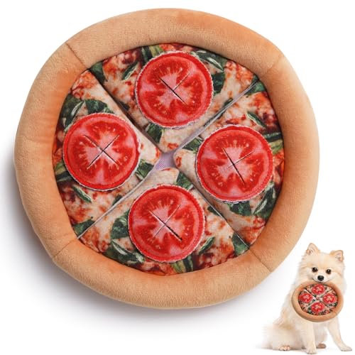 Nocciola Hide Treat Seek Pizza Dog Toy- Interactive Enrichment Burrow Snuffle Plush Stuffed Puppy Toys, Fun Crinkle Squeaky Durable Entertained Pet Supplies for Small Medium Large Breed - style: Pizza Dog Toy