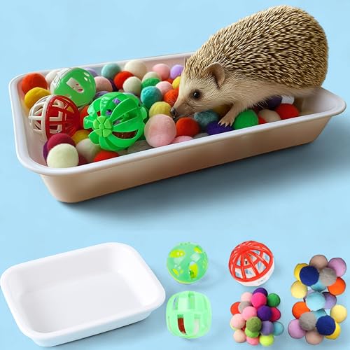 Dig-Box Tray For Hedgehog Cage With Ball Toy, Funny Dig-Box Tray Toys for Hedgehogs, Ball Bell Toy for Hamster Ferret Kitten Cat, Hedgehog Accessories, Small Animal Accessories (White, 8.4*5.9*1.6in) - color: White, size: Small