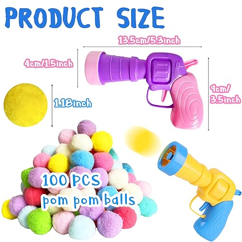 2 Cat Toy Launchers & 100 Cat Pom Pom Balls,Interactive Cat Toys - color: Colorful