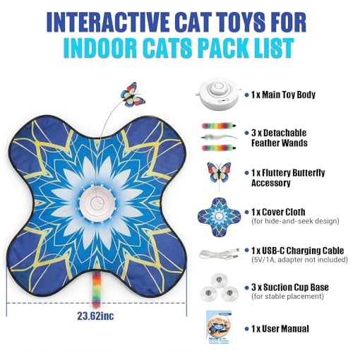 Interactive Cat Toys For Indoor Cats, Rechargeable Touch Automatic Cat Toy - color: Blue