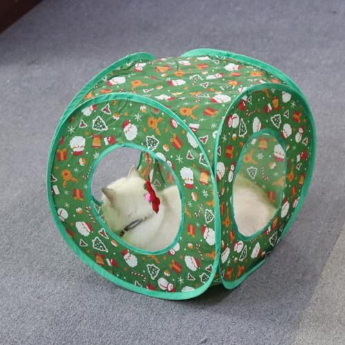 Andiker Cat Tent, 3 Holes Safe and Strong Cute Cats Tunnel Collapsible Easy to Carry Cat House for Indoor Cats Kittens Hiding Playing Training Sleeping (Square Green) - style: Square Green