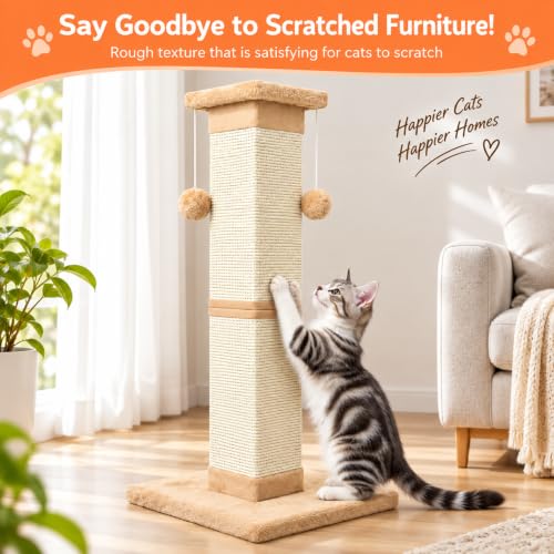 Cat Scratching Post 33 Inch Nature Sisal Cat Scratch Post for Indoor Cats, Large Cat Scratcher Protect Your Furniture Orange - color: Orange