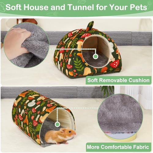 Bienbee Guinea Pig Hideout, 2 Piece Washable Set for Small Animals Small - color: Green Mushroom, size: Small(7.3"L x 7.3"W x 6.7"H)