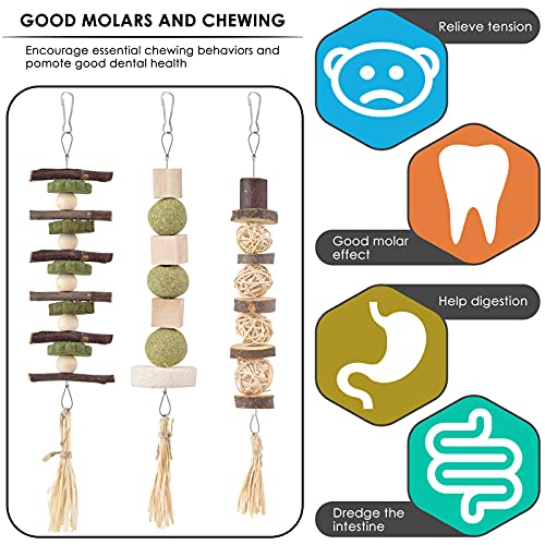 Bissap 3PCS Bunny Chew Toys, Natural Hanging Molar Treats for Small Pets - size: 3 PCS