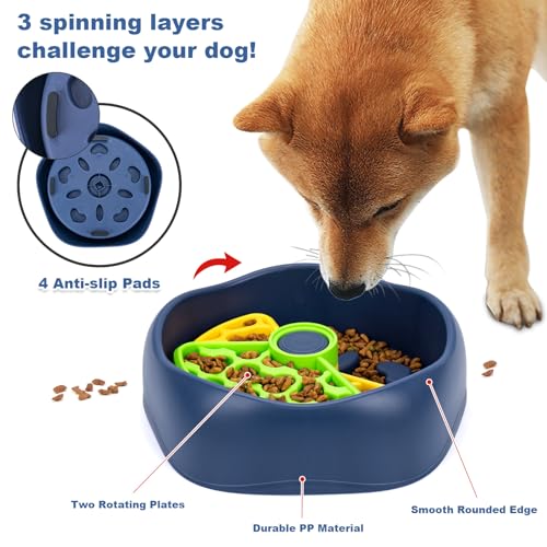 Star&Mi Slow Feeder Dog Bowls, 3-Layer Interactive Dog Puzzle Feeder, Dog Slow Feeder Bowl & Lick Bowl for Dogs, Non-Slip Dog Bowl Slow Feeder for Medium & Large Breeds, Holds 6–8 Cups - color: 3 Layer Bowl-Green&Yellow
