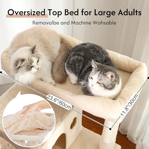 XXL Cat Tree Tower 70”with Oversized Bed, Hammock, 2 Condos - color: Beige, size: XXL-70"