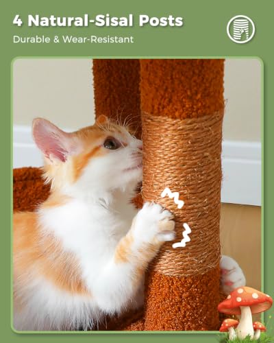 MUTTROS 45.7" Mushroom Cat Tree with Metal Hammock, 6 Tiers, Brown - color: Brown, size: 45.7in