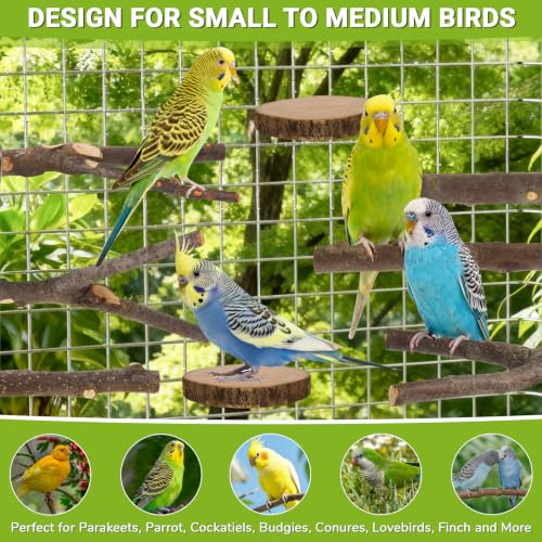 8 Pack Natural Wood Bird Perches for Cage, Wooden Parrot Perch - size: Medium Size-8 Pack