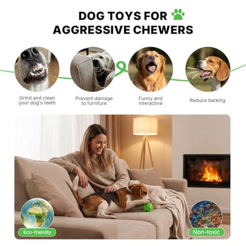 Dog Toy Balls, Dog Ball with Built-in Rope Toys, Dog Chew Toy for Boredom - color: Jungle Vine