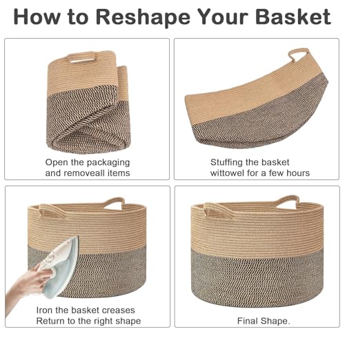 115L Extra Large Blanket Basket,Woven Rope Laundry Basket-Camel - color: Camel, size: 23.6"L x 23.6"W x 15.7"H(115L)
