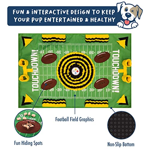 NFL Pittsburgh Steelers Dog Snuffle Mat – Interactive Pet Slow Feeder, Football Field Design Food Puzzle Toy for Dogs & Cats, Foraging Activity Mat for Smarter Feeding - color: PITTSBURGH STEELERS