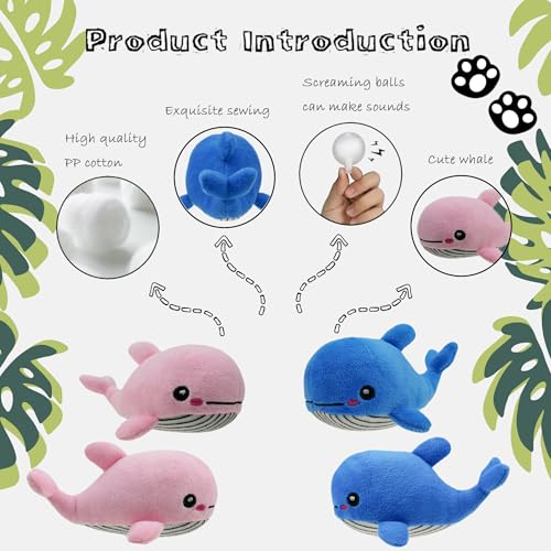 Dog Hide and Seek Toys Puppy Chew Squeaky Toys Plush Mushroom&Bamboo&Shell Hideout Stuffing with Squeakers Animals (3Pcs Squeaky Whale Pink) - color: 3Pcs Squeaky Whale Pink