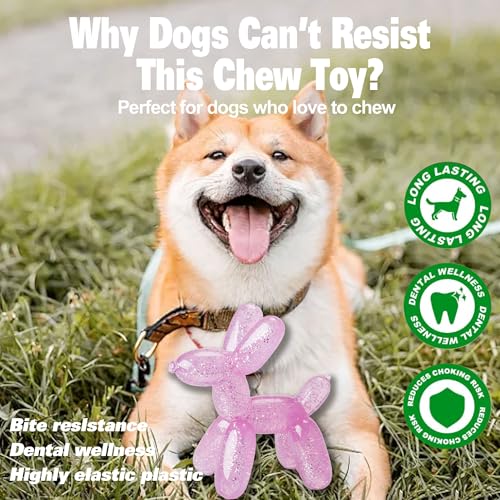 Dog Chew Toys Set – Large & Small Balloon Dog Shape, Durable Plastic Chew Toys for Small, Medium & Large Dogs, Interactive Toys for Boredom Relief & Dental Health (Pink, 2-Pack)