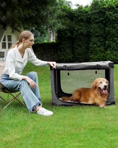 Veraste 24 x 17 x 17 in 4-Door Collapsible Soft-Sided Mesh Dog Crate, Grey - color: Grey, size: 24.0"L x 17.0"W x 17.0"H
