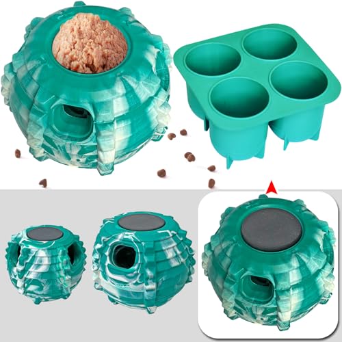 XHX Dog Toy, Durable Large Dog Toys, Freezable Fillable Rubber Dog Toys, Interactive Dog Puzzle Play Toy, Stopper+Silicone Treat Tray (Large, Green and White) - color: green white, size: Large