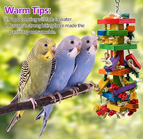 RUBY.Q 3 Pack Large Parrot Toy, 20in Bird Parrot Toy, Multicolor Natural Wooden Bird Chewing Toys for Large Macaws, African Grey and a Variety of Amazon Parrots - size: 3 Pack
