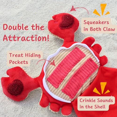 Hide and Seek Plush Dog Toys, Crab Interactive Toy for Small Dogs, Red Puppy Puzzle Squeaky Toys with Crinkle Papers, Durable Snuffle Dog Toys for Medium Pet - color: Red Crab