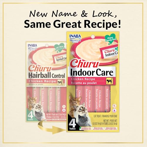 INABA Churu Indoor Care for Hairball Control, Functional Lickable Cat Treat with Taurine & Green Tea Extract, 0.5oz Each, 24 Tubes Total, Chicken Recipe - size: 1 Count (Pack of 24)