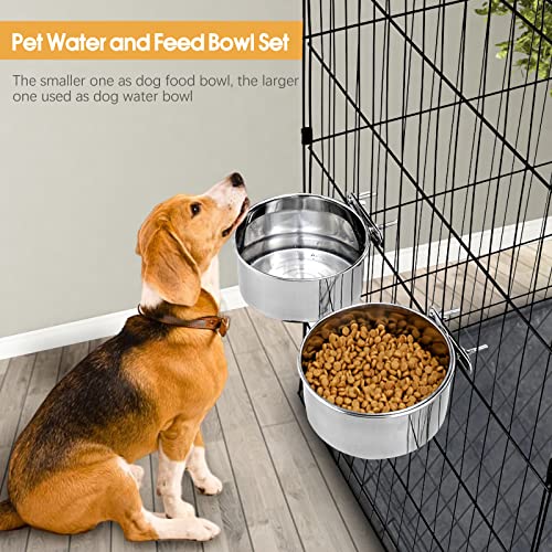 2 Pcs Stainless Steel Medium Dog Crate Food Water Bowl, 45 & 31 OZ - color: Silver, size: M (45 & 31 OZ)