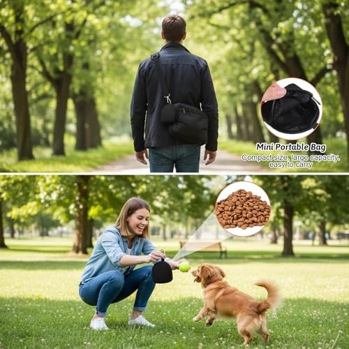 2 PCS Dog Treat Pouches for Pet Training 3in Mini Black Portable Dogs Treats Bag for Travel Outdoor Use Reusable Small Dogs Treats Container