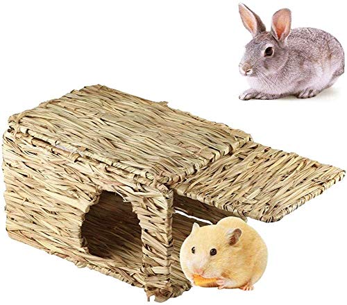 Tfwadmx Rabbit Grass House 2PCS, Extra Large - Natural Hand Woven Seagrass Play Hay Bed, Hideaway Hut Toy for Bunny Hamster Guinea Pig Chinchilla Ferret - size: 2pcs (14.6 x 11.4 x 10.2in)