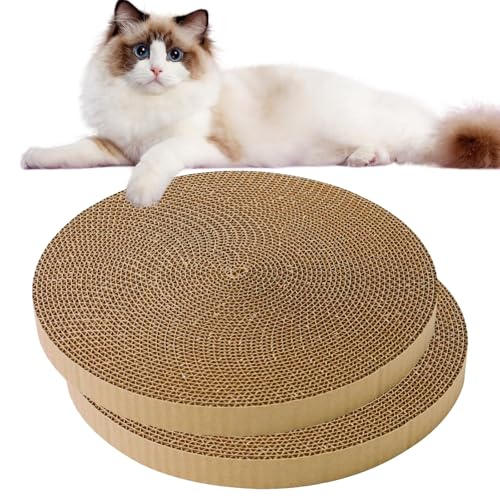 Round Cat Scratcher Refill, 10 Inch Cat Scratching Board for Indoor Cats, Cardboard Cat Scratcher Pads Circle Replacement, Double-Sided (2 PCS)