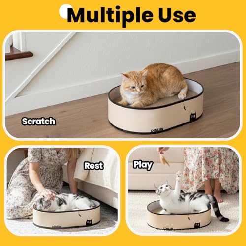 Conlun Oval Cat Scratcher Box with 4 Scratching Pads | Medium - color: Black Cat, size: 4 Pads-Cat Scratcher Box