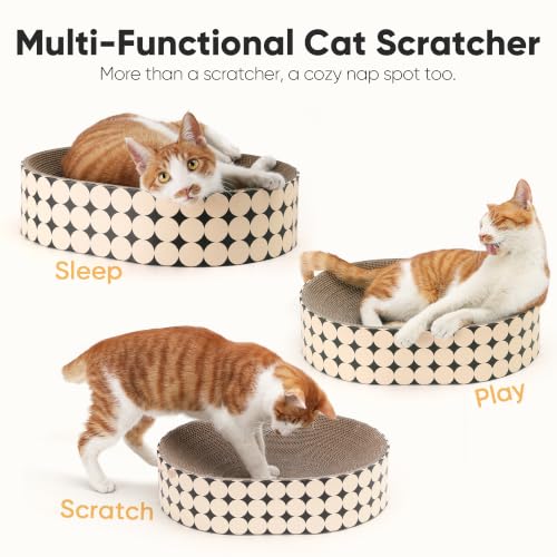 FUKUMARU Cardboard Cat Scratcher Bed, 2-in-1 Oval Cat Scratch Pad - color: Polka Dot