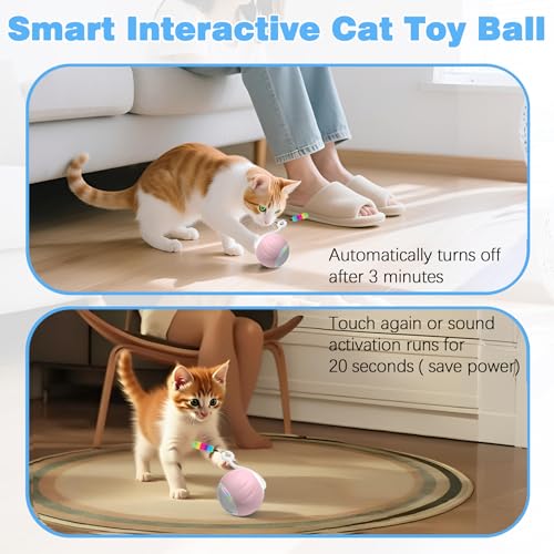 Upgraded 2.36 Inch Large Interactive Cat Toys Ball for Indoor Cats, Pink - color: Pink
