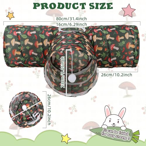 BWOGUE Bunny Tunnels & Tubes, 3-Way Collapsible Rabbit Hideout for Bunnies - color: Mushroom