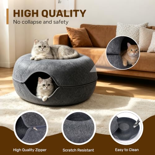 Jumbo Peekaboo Cat Cave Donut Tunnel 26" for Large Cats, Dark Grey - color: Dark Grey, size: Jumbo