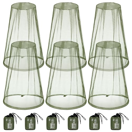 HESTYA 6pack Mosquito Bug Head Net Mesh for Camping Hiking, Green - color: Green