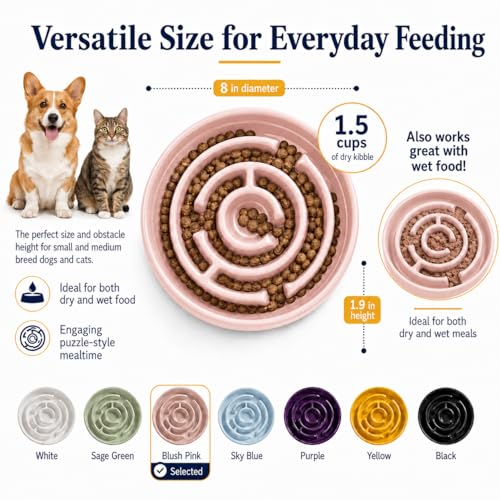 Ceramic Slow Feeder Dog Bowl 1.5 Cup Puzzle Dish for Small Medium Dogs - color: Ceramic-Pink