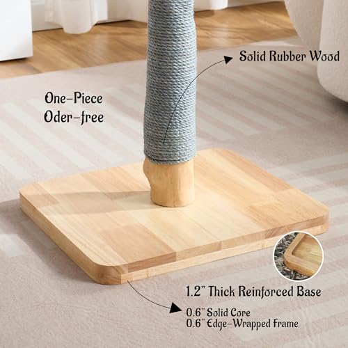 29" Tall Solid Wood Cat Scratching Post for Indoor Cats, Extra Stable Heavy Base, Natural Sisal Scratcher with Hanging Ball, Furniture Protector for Kittens & Adult Cats, Grey - color: Grey
