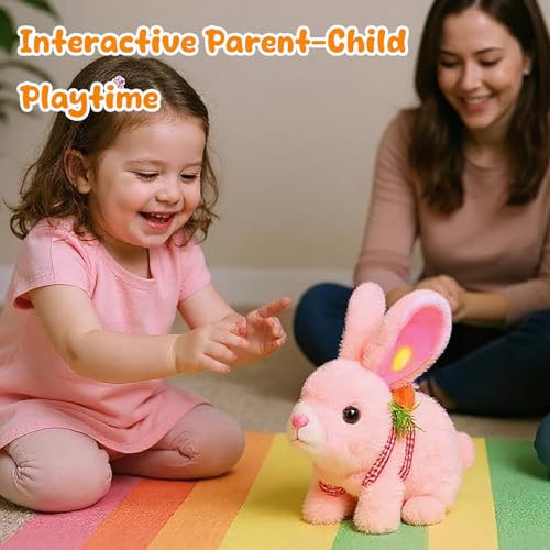 Easfan Walking Pink Bunny Interactive Plush Toy with Sounds for Kids 7" - style: Bunny_Pink_Carrot