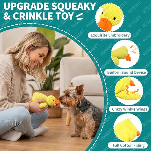Duck Dog Toy, Plush Calming Companion with Quack, Crinkle & Squeak - size: S - 9" x 6"