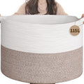 INDRESSME 115L Extra Large Woven Rope Blanket Basket Living Room, Brown - color: White & Brown, size: 23.6"D x 15.7"H