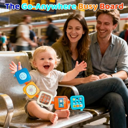 Portable Travel Toys for Baby 6-18M: 5 Foldable Cubes 7 Activity Panels