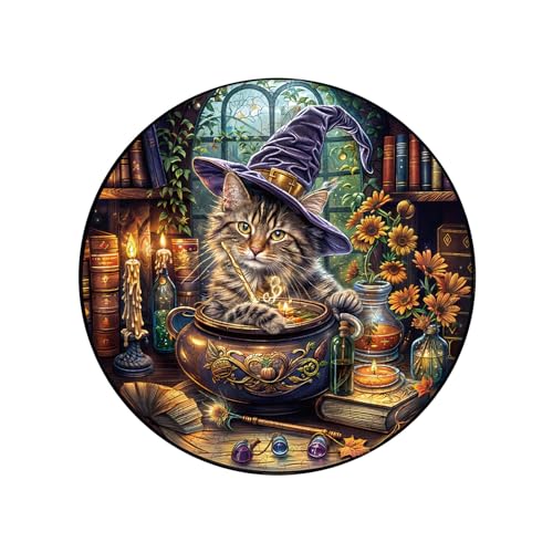 KAAYEE Wooden Puzzles for Adults Magic Feline Cat Jigsaw Puzzle 17.3*17.3in - color: Magic Feline Cat, size: X-Large