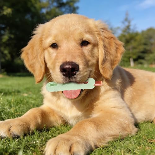 Sausage-Shaped Dog Chew Toy with Teeth Cleaning Bristles (Green) - color: Green
