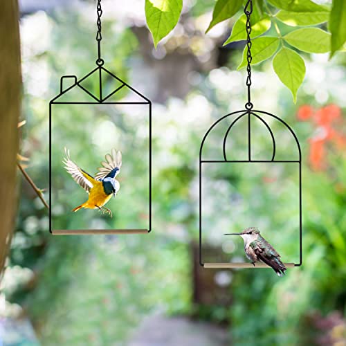 MIXXIDEA 3PK Hummingbird Perch, Hummingbird Swing with Metal Frame, Bird Swing with Wooden Dowel and Hanging Chain,Suitable for Hanging Indoor,Outdoor, Lawn,Patio,Garden - size: 3PK